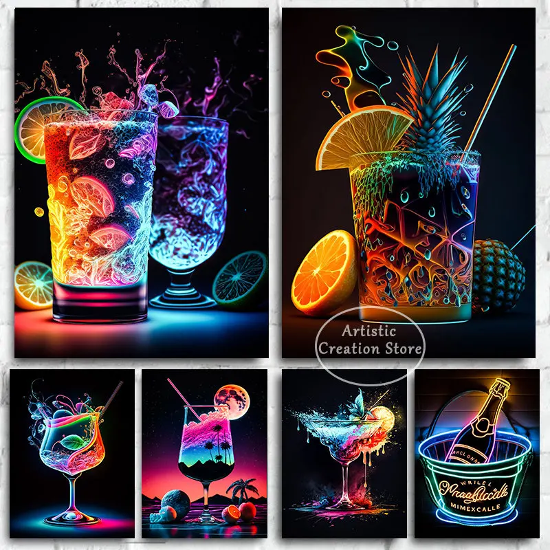 Kit Peinture Par Numéros Cocktail Rétro - Lot De 6 Mini Toiles 15x20 Cm, Pour Adultes Débutants