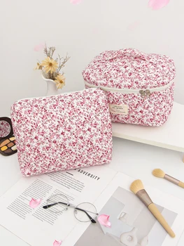 1 pezzo/set Borsa per trucco trapuntata rosa, Borsa per trucco portatile, Borsa da toilette da viaggio carina con grande capacità, Set di borse da toilette portatili 1