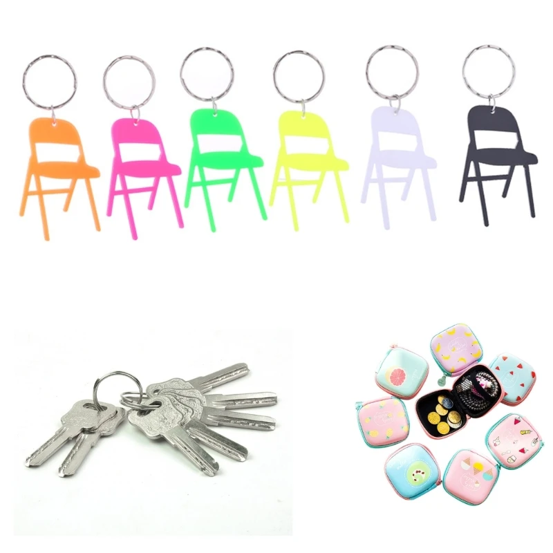 M2EA Acrylic Mini Backrest Chair Charm Keychain Folding Chair Keyring Bag Pendant Couple Keyholder Backpack Decoration