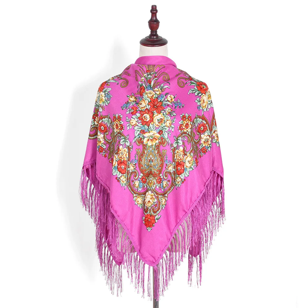 130*130cm Russischer Stil Blumendruck Quadratische Schals Traditioneller Umrissener Ukrainischer Schal Babushka Bandana Kopftücher – Detail 24