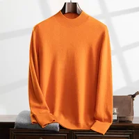100% Cashmere Men's Sweater Spring Autumn New Thin Top Knitted Half High Collar Pullover Solid Color Long Sleeve Bottom Shirt 2