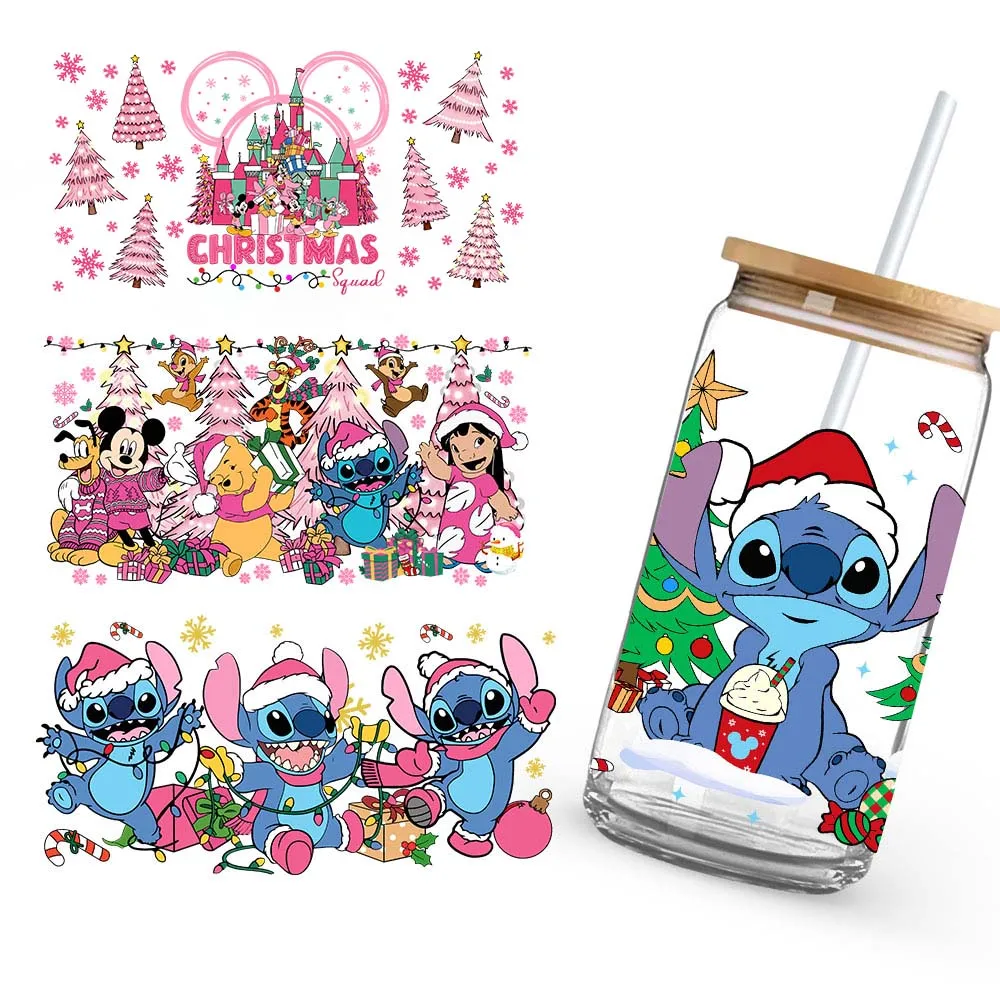Cup Cartoon Stickers Stitch Mickey Princess Winnie the Pooh Christmas UV DTF Transfer Sticker Self-Adhesive Innovative Cup Embellishments