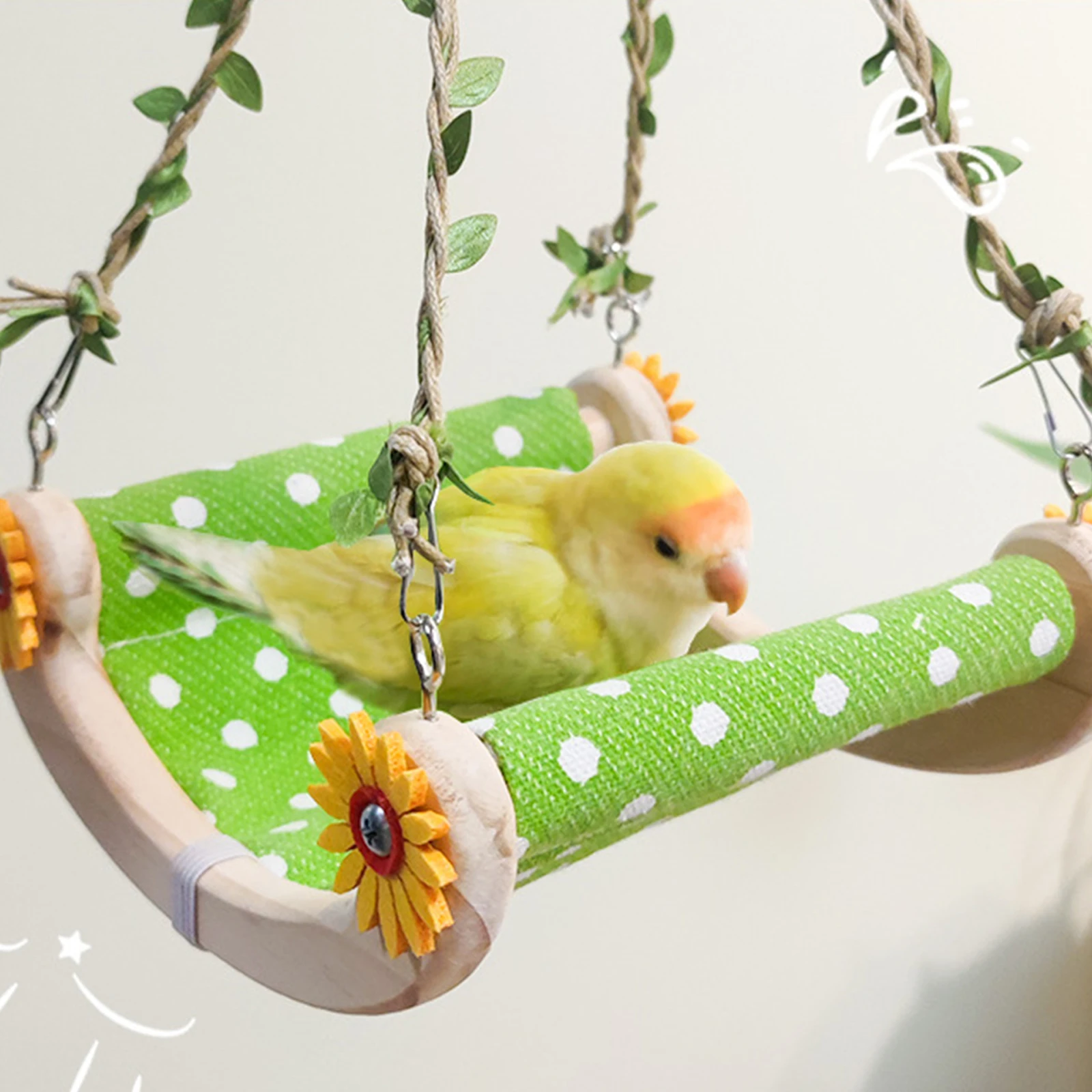 Wooden Bird Canvas Swing Perch Toy Parrot Hanging Hammock Bed Exercise Gym for Cockatoos Macaws Conures Bird Supplies