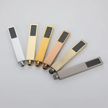 ฝักบัวอาบน้ำแบบมือถือทรงสี่เหลี่ยมทองเหลืองทอง แรงดันสูง พร้อมก้านติดตรงสแตนเลส หัวฝักบัวเดี่ยว แบบฝนตก 1