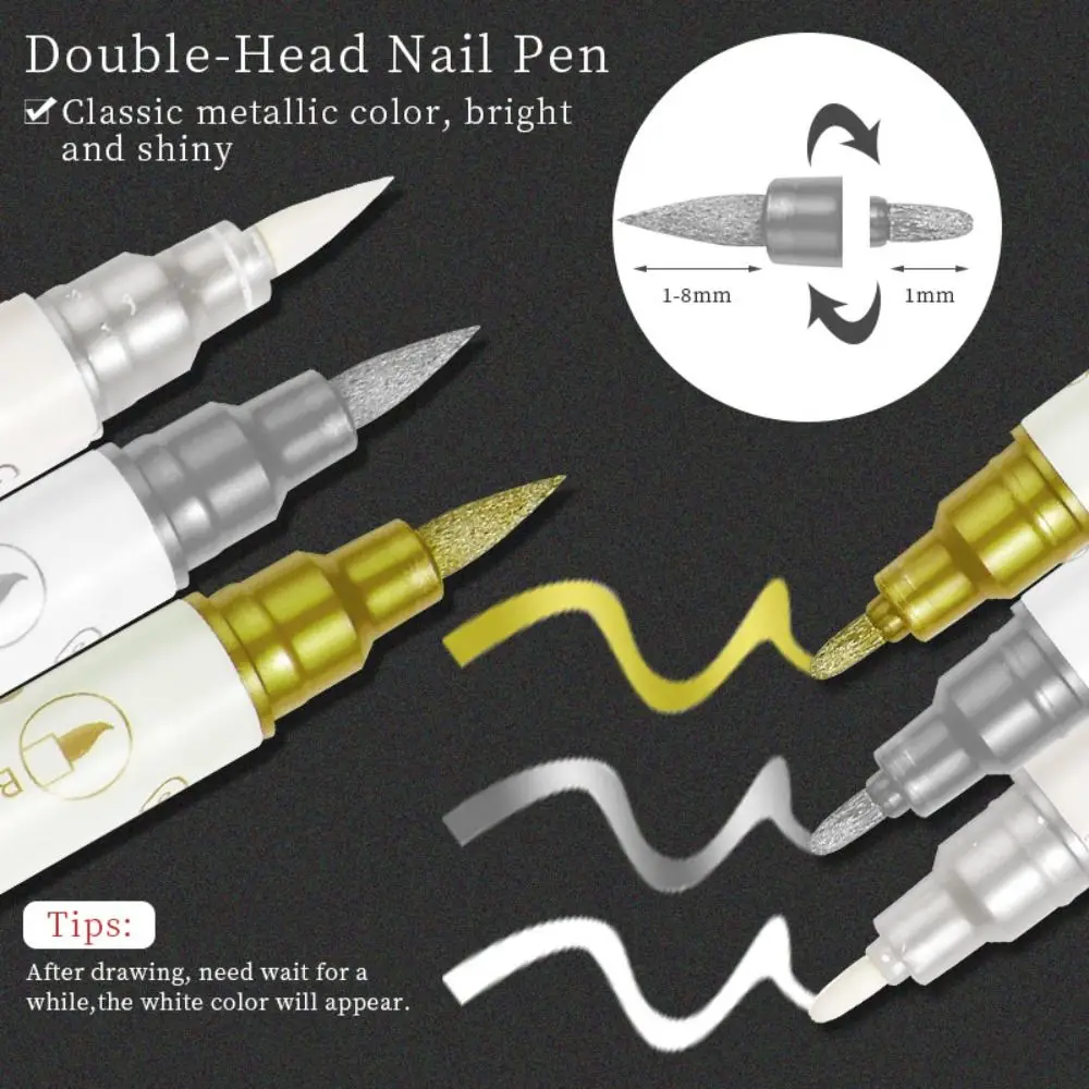 10/12PCS Nail Art Drawing Graffiti Pen Set Gold Silver Pencil Waterproof Painting Liner Oily Brush White Marker Pen Nail Tool 6