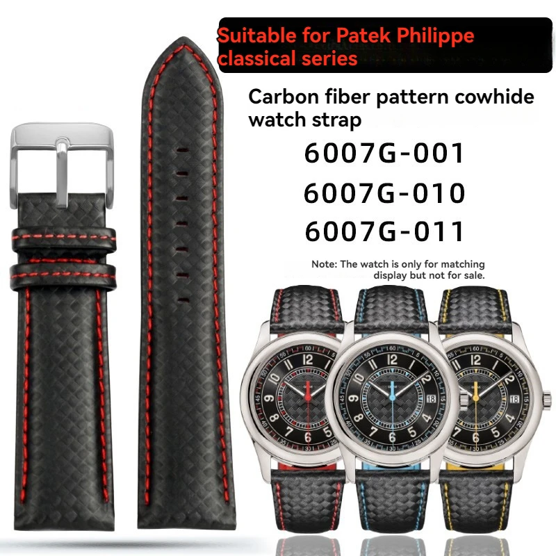 18 20 21 22 23 24Mm Cinturino In Pelle Di Vacchetta In Fibra Di Carbonio Nero Rosso Per Patek Philip Classic Calatrava Series 6007G