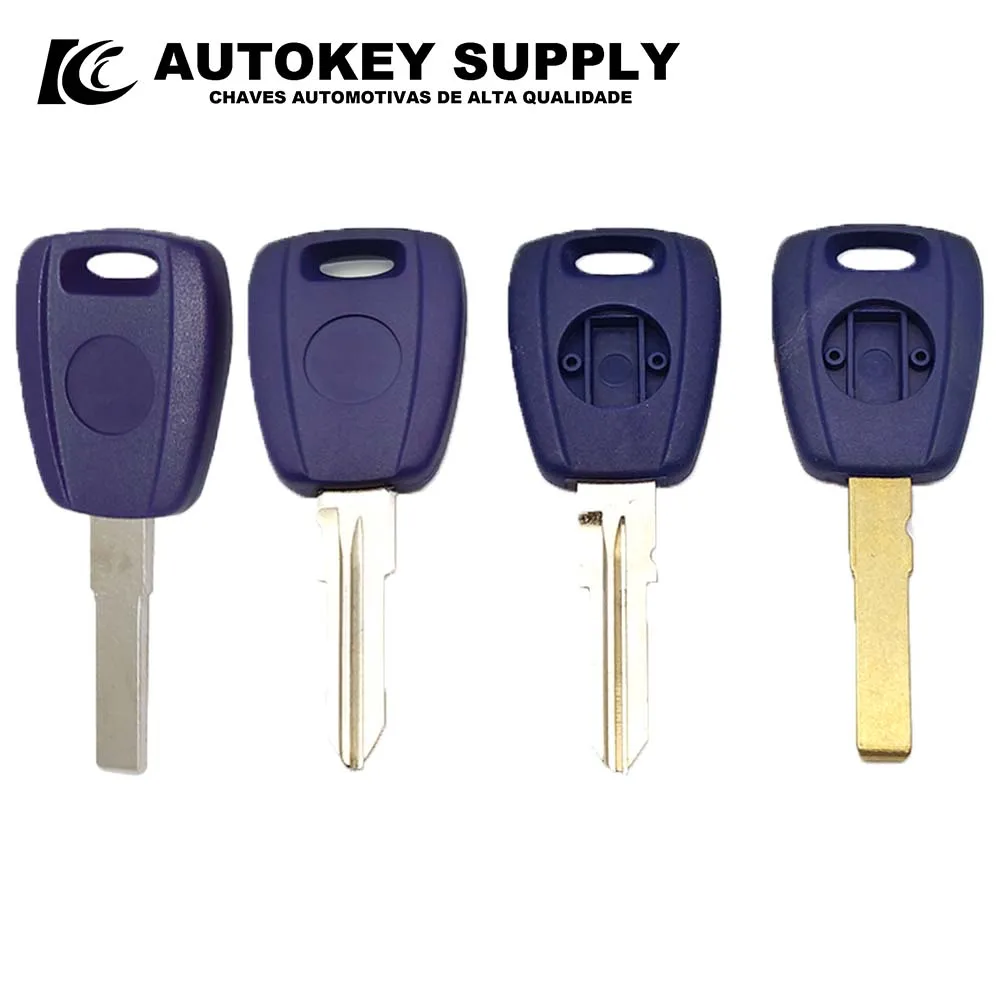 Autokeysupply AKFTS222 Transponder Key Shell Blue Black With Logo GT15R SIP22 Blade Cover Fob Blanks For Fiat