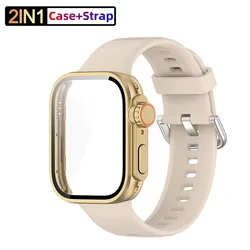 Premium Silicone Strap with Ultra2 Case and Screen Protector for Huawei Watch Fit 3 (Golden Ivory)
