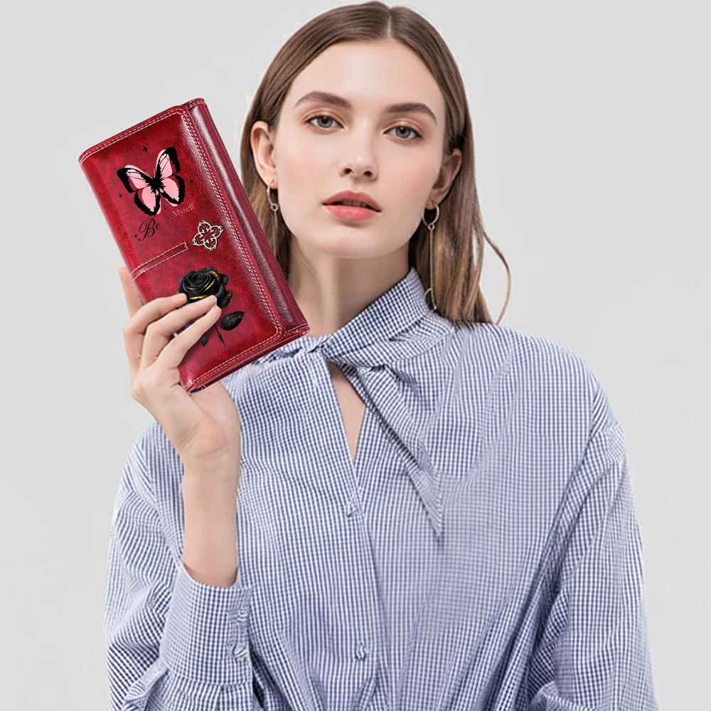 Flowers Butterfly Damen-Geldbörse mit großem Fassungsvermögen, mehrere Kartenfächer, Clutch, florales PU-Leder, Geschenk für Mutter und Freundin – Detail 4