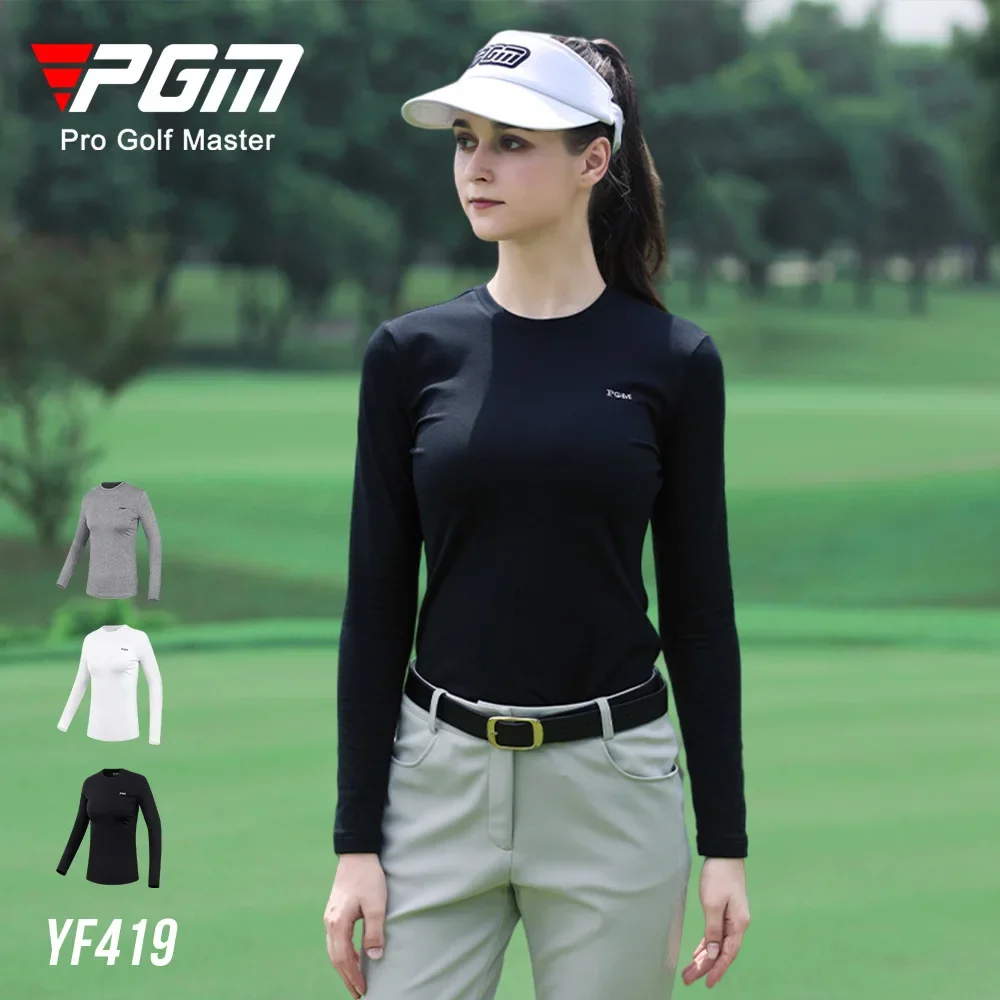 PGM Golf Apparel Women's Underlay Autumn/Winter Round Neck Long sleeved T-shirt Warm Women's Brushed Lining