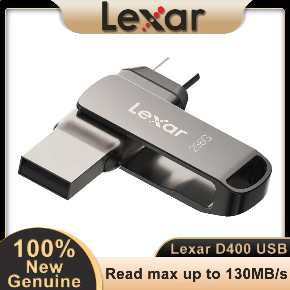 Lexar JumpDrive D400 64GB USB 3.1 Type-C Flash Drive - Silver Dual Connector