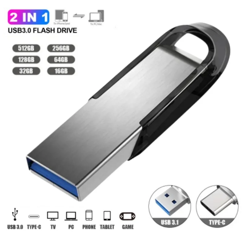 Chiavetta Usb 3.0 Ad Alta Velocità Mini Usb Flash Drive 512Gb Flash Memory Card Chiavetta Usb Pendrive Memory Stick In Metallo Spedizione Gratuita