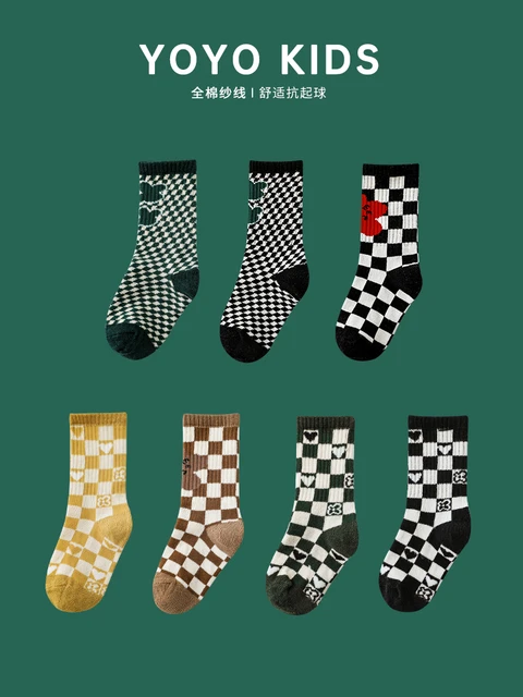 Children's Checkerboard Pattern Jacquard Socks Baby Skin-Friendly  Breathable Knitted Socks Spring New Elastic Socks - AliExpress