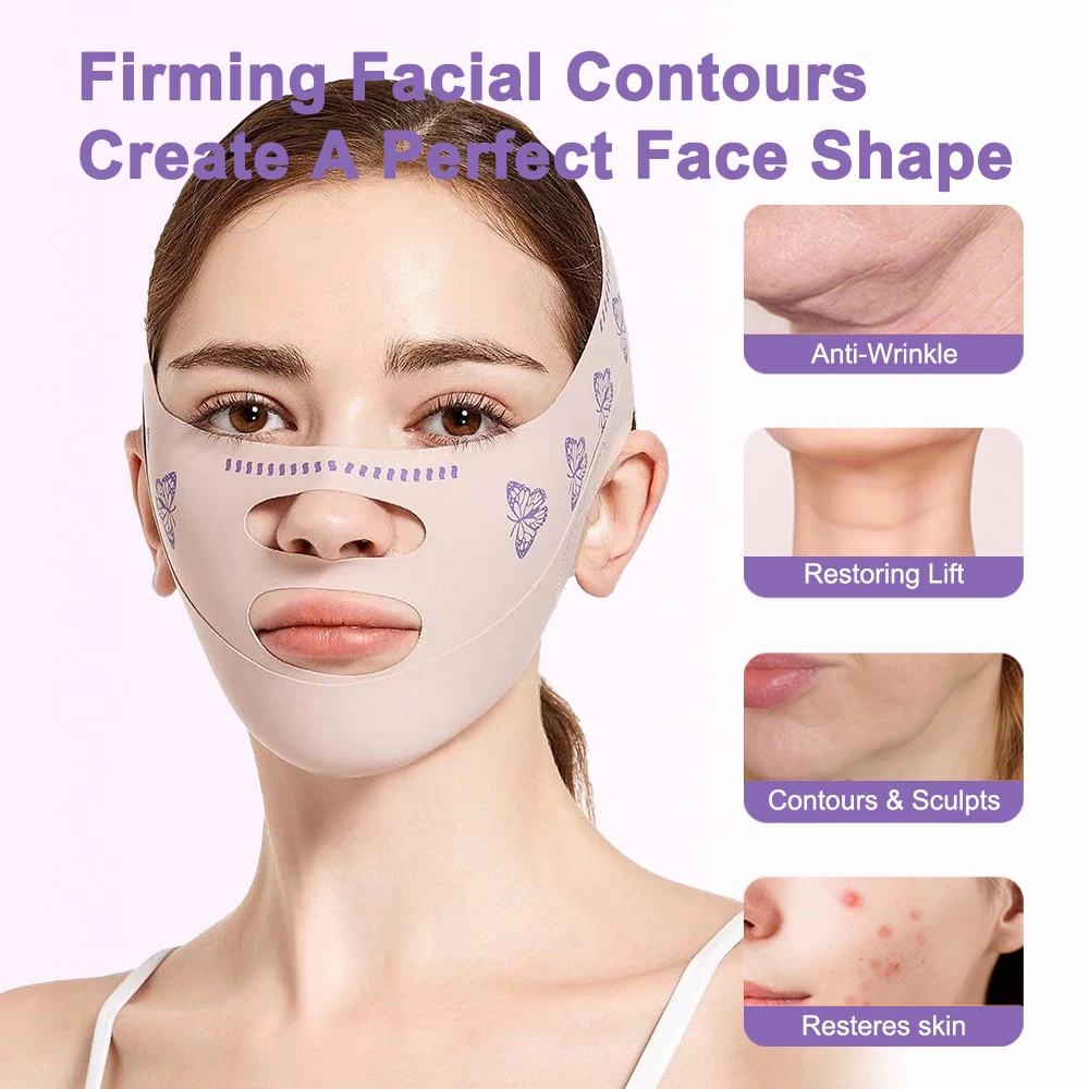 V Line Face Lifting Mask, Chin Strap for Sleeping, V Line Lifting Mask Face Slimming Strap, Double Chin Reducer Jaw Exerciser 5