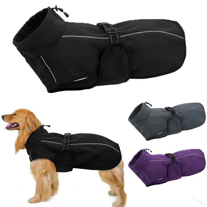 

Водонепроницаемый жилет для собак, теплая зимняя одежда с подкладкой для домашних животных, куртка, пальто, наряд для крупных собак, лабрадоров со светоотражающей нейлоновой веревкой