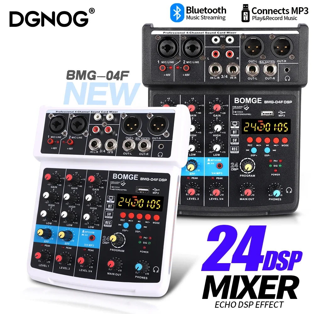 AudioSoundMixer4ChannelDjMixingConsoleSoundCardWithMonitor