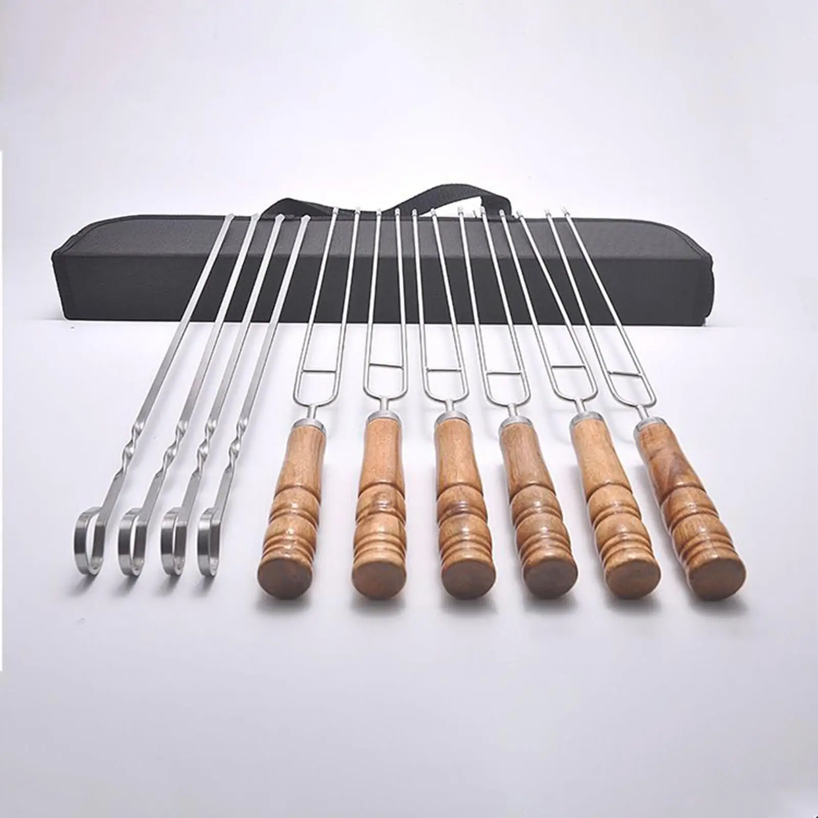 BBQ Skewers 10 Pieces Stainless Steel BBQ Kebab Skewer Rust-Proof Reusable Grill Tools With Wooden Handles Long Barbecue