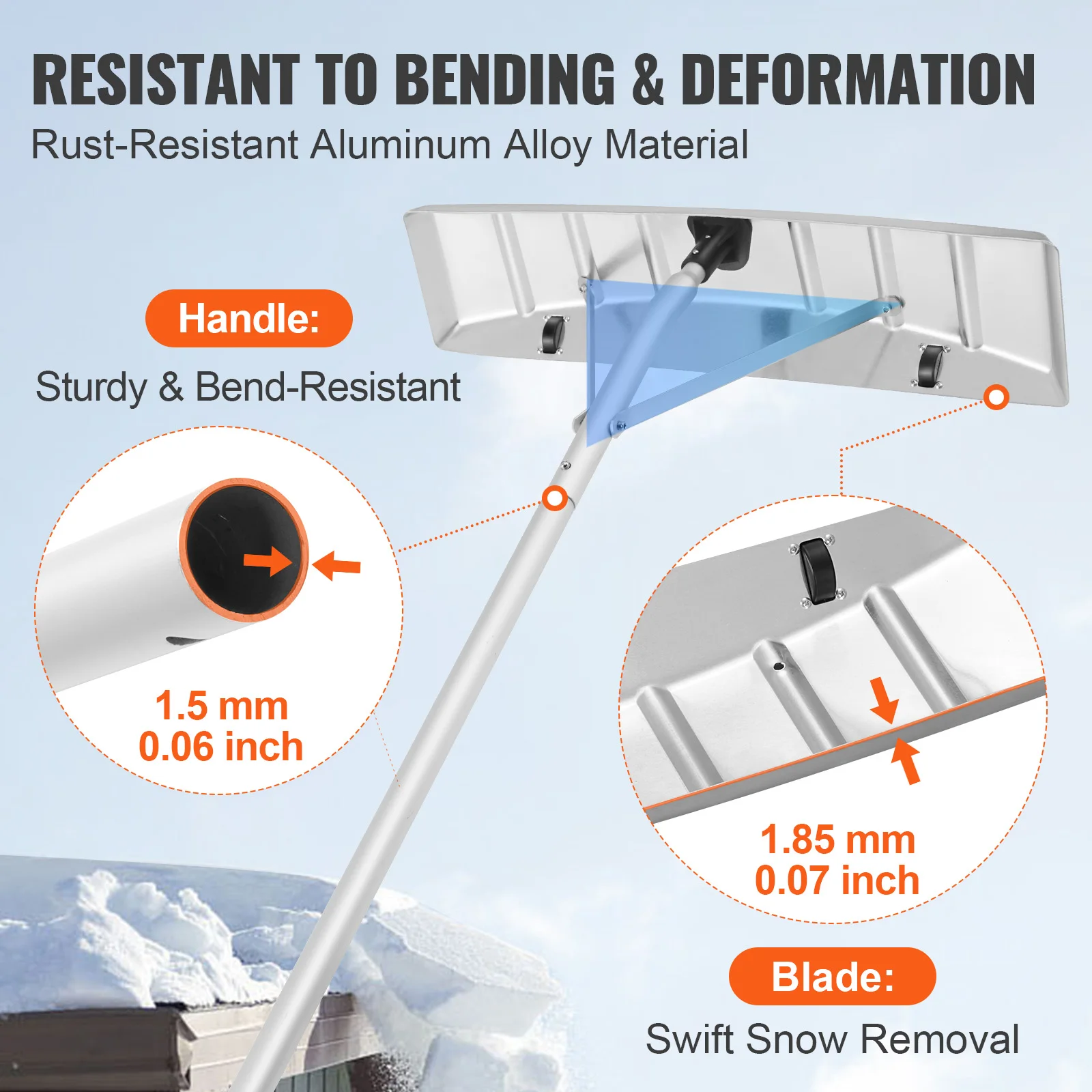 VEVOR Snow Roof Rake 25" Blade Snow Removal Tool 21ft Aluminium Roof Shovel W/anti-Slip Handle for House Roof Snow &Protection 3