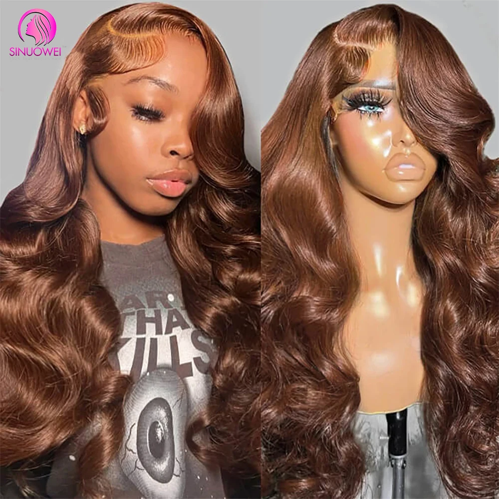 

13x6 Chocolate Brown Body Wave Lace Front Wig 32Inch Transparent Lace Frontal Wig Preplucked Human Hair Wigs For Women Remy Hair