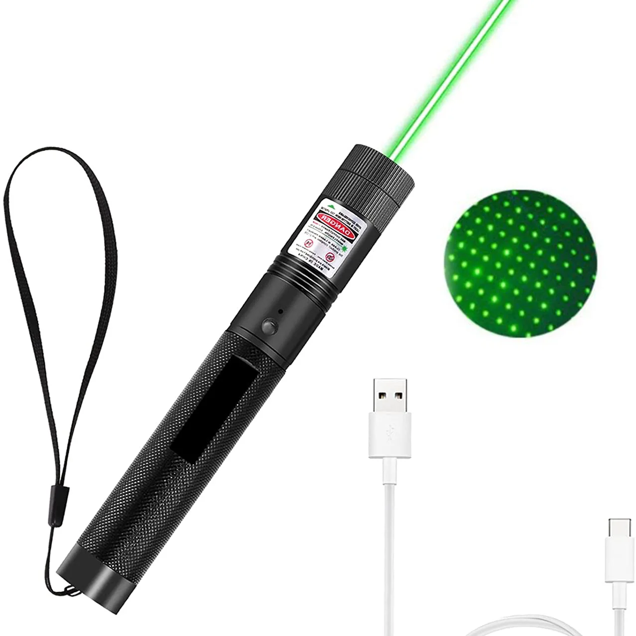 USB laser rechargeable, green with USB charging