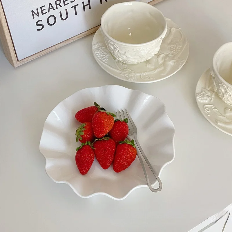 Piatto In Ceramica Foglia Di Loto Da 8 Pollici Bianco Puro Coreano Colore Chiaro Dessert Di Lusso Gelato Ciotola Di Frutta Spaghetti Dinner Set Piatto
