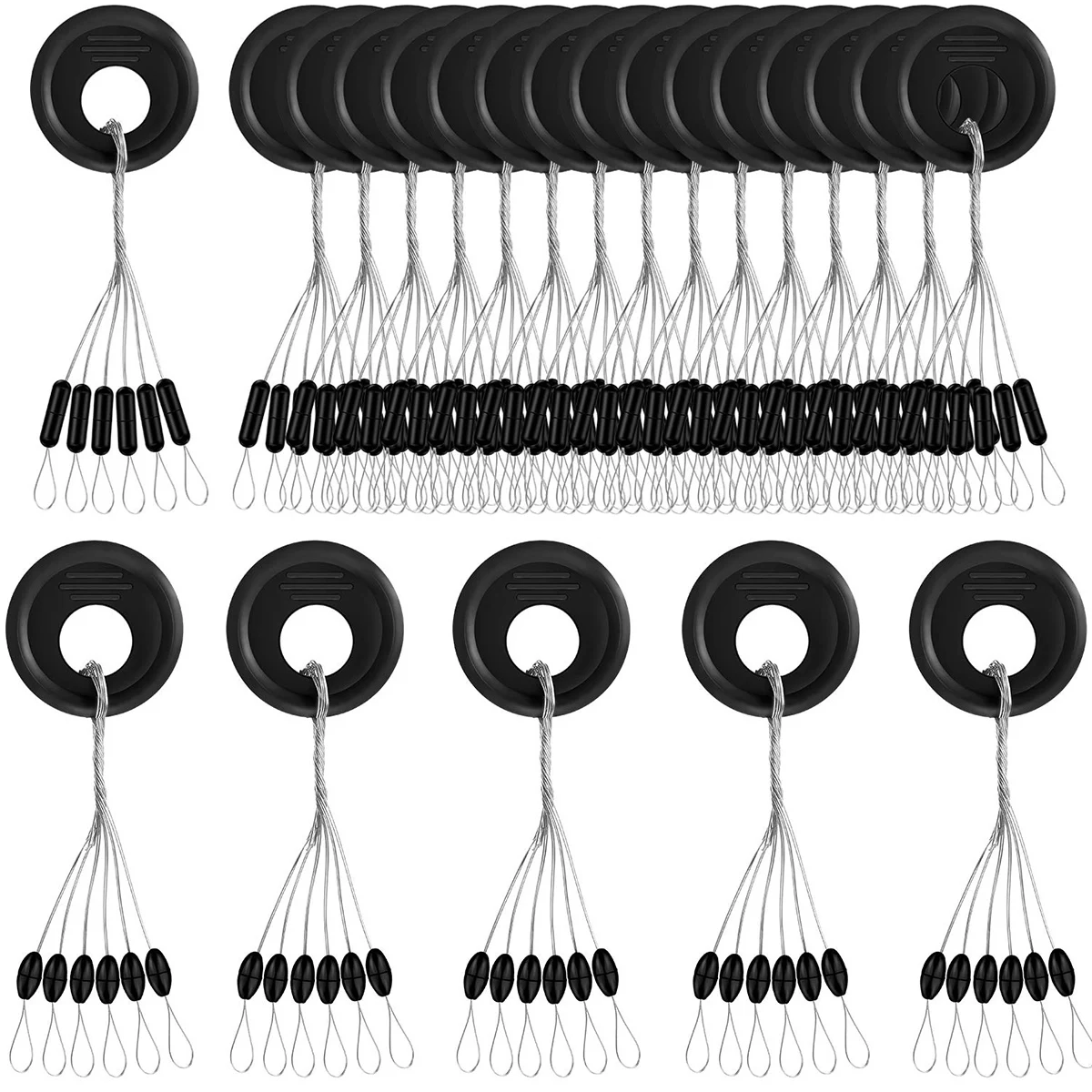 Stoppeur flotteur caoutchouc 6 en 1 plomb ovale cylindre noir tailles L M S pêche