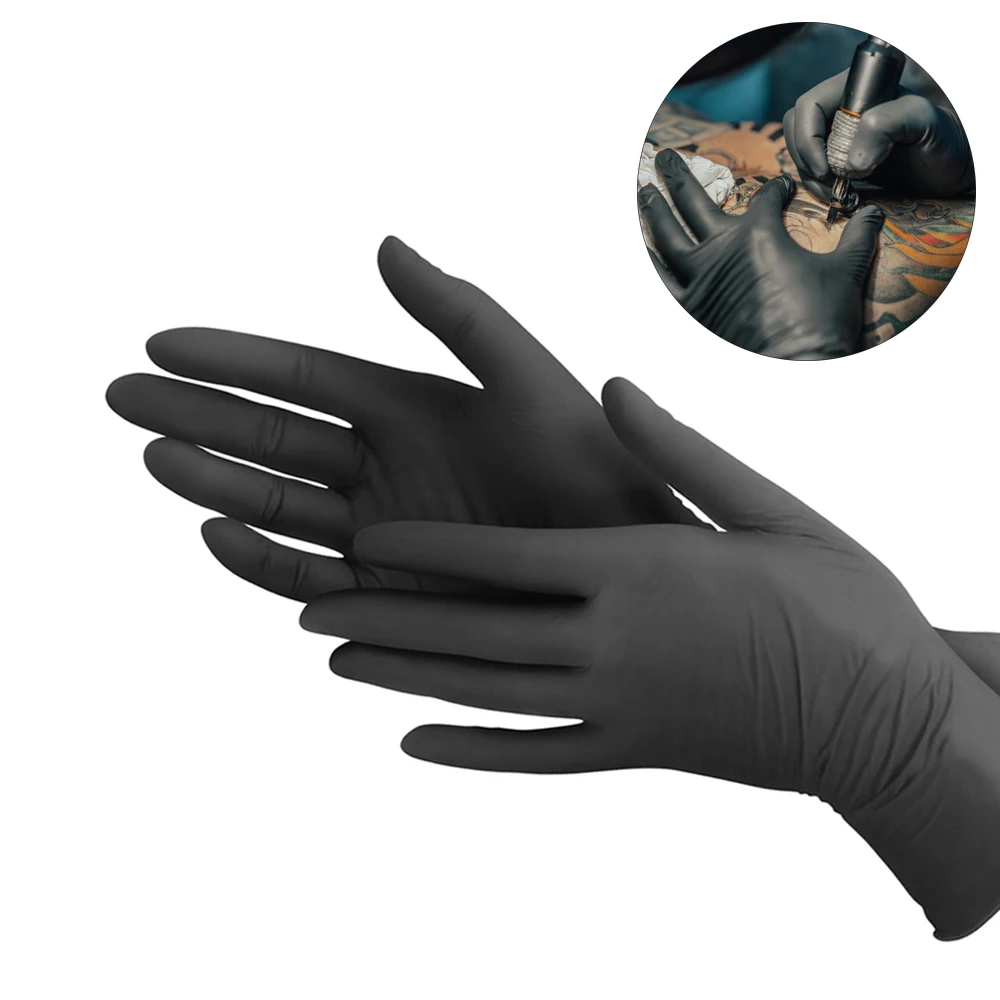 YUELONG 10/50Pcs L M S Disposable Tattoo Latex Gloves Black Permanent