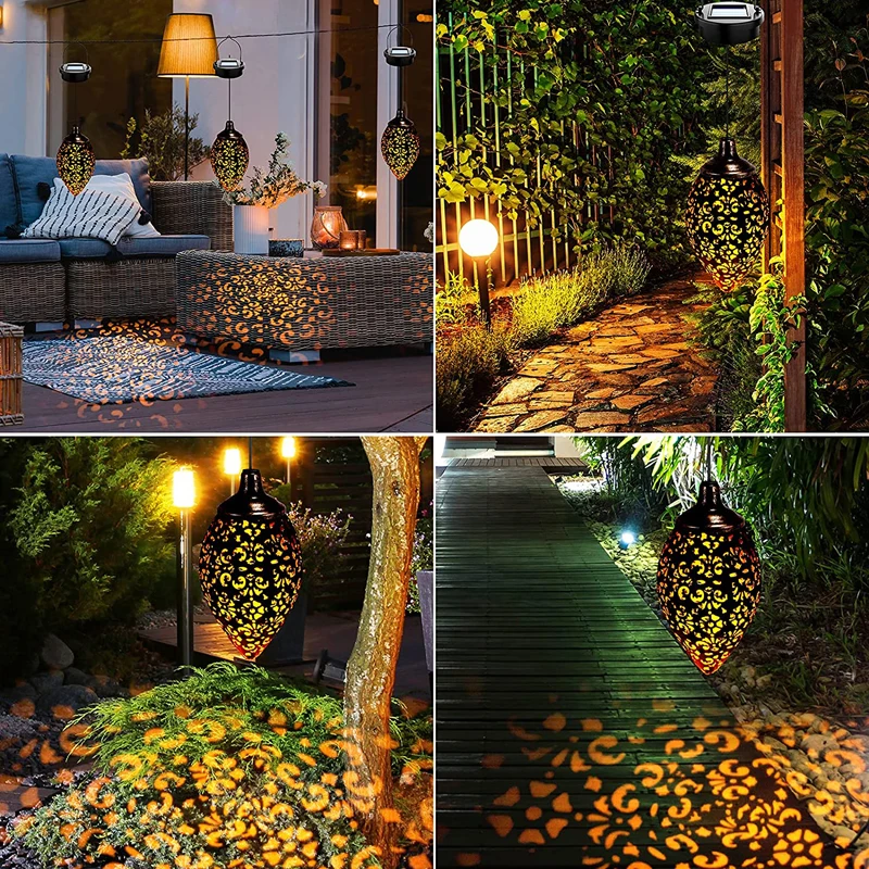 Hanging Solar Lights Outdoor Waterproof LED Garden Decoration Metal Lantern For Patio Porch Yard