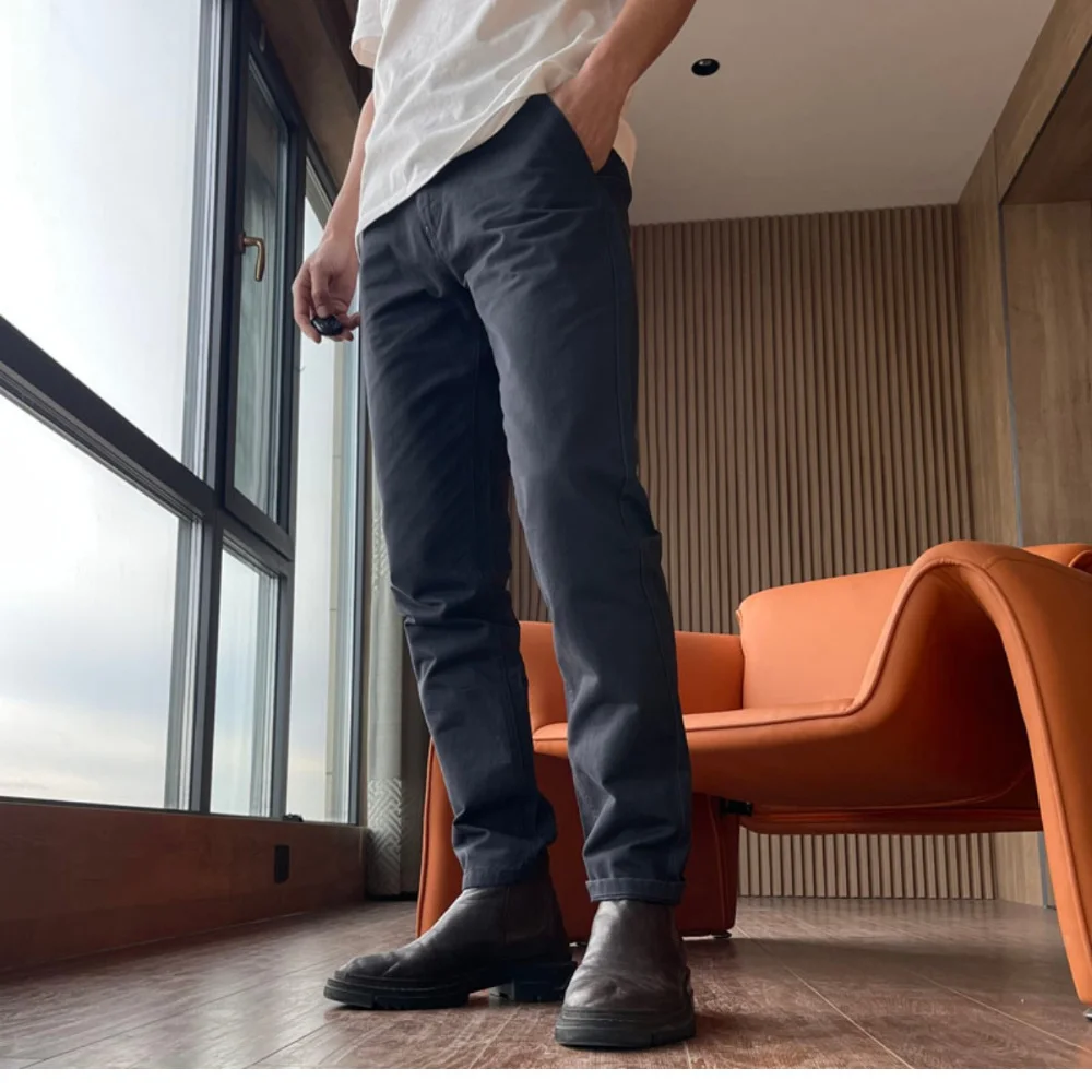 

new men's fashion versatile 2023 slim straight casual pants pure cotton twill woven wash pants