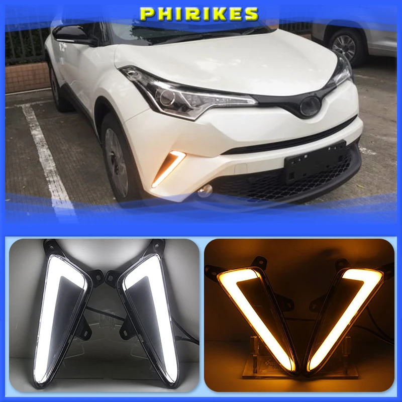 

Дневные ходовые огни для Toyota CHR 2016, 2017, 2018, дневсветильник Противотуманные фары с указателем поворота, Стайлинг автомобиля, светодиодный т.