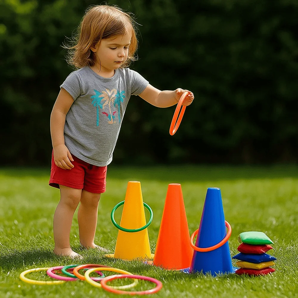 Plastic Rings Rainbow Ice Cream Toss Game Cone Target Rainbow Tower Ring Throw Game Throwing Speed Outdoor Toy Backyard Play