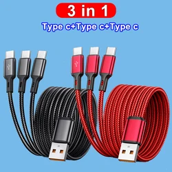 Triple Connector USB - C 100W Fast Charging & Data Transfer Cable - 1.2m (Black and Red)