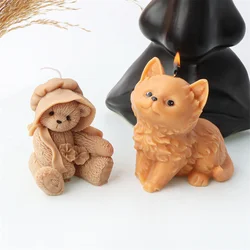 Lovely Bear Cats Silicone Candle Mold DIY Animal Shape Aromatherapy Gypsum Soap Chocolate Fondant Baking Mould Home Decor Gifts