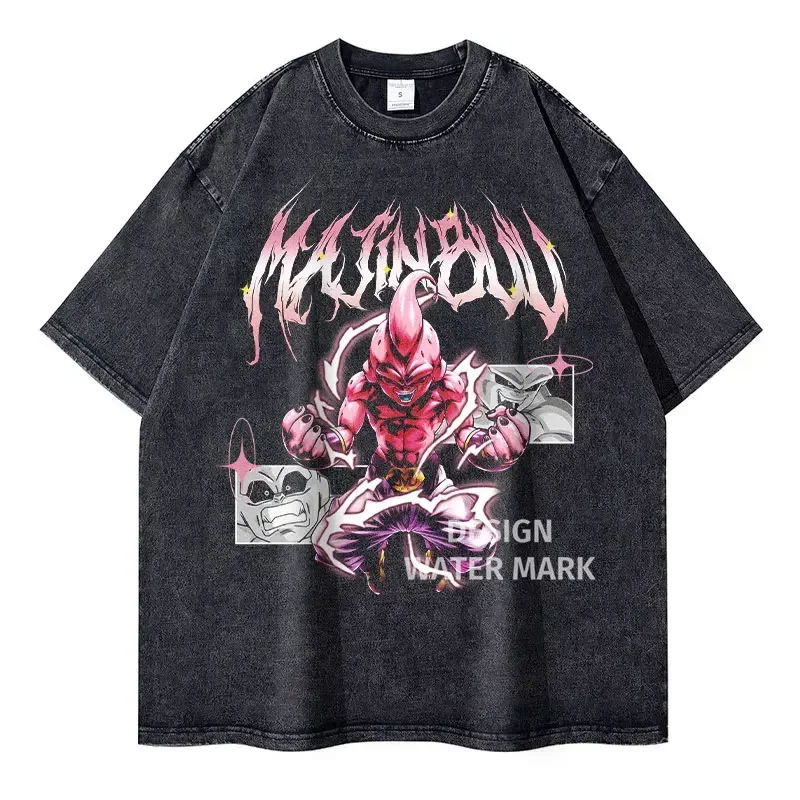 Vintage Washed Anime Dragon T-Shirt Retro Manga Design