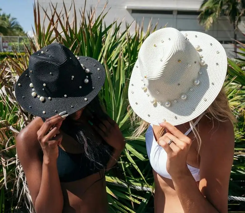 Bride Squad Pearls Hats Custom Sun Hat with name Cowboy Sun Hats with  Pearls Bachelorette Hats with Name Custom Pearl Sun hatss