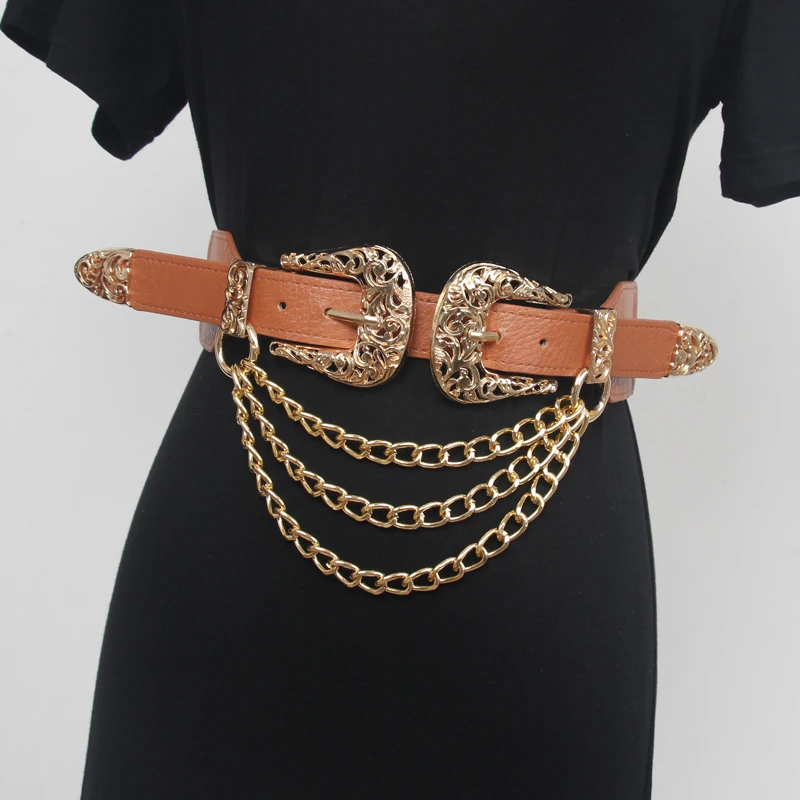 Damen Runway Mode Vintage Pu Leder Kette Kummer bunds weibliches Kleid Korsetts Bund Gürtel Dekoration breiten Gürtel r2172 – Detail 5