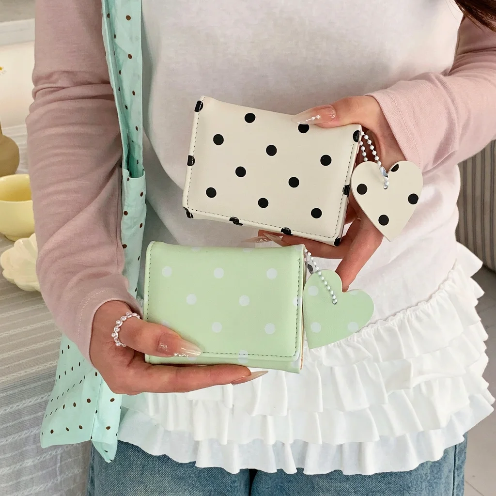 Polka Dot Aesthetic Women's Tri-Fold Wallet and Coin Pouch