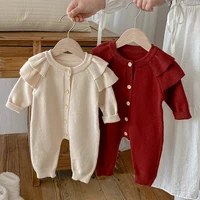2025 Autumn Toddler Baby Boys Girls Knitted Bodysuit New Infant Kids Jumpsuit Newborn Knitwear Outfits 0-24 M Ruffled Clothing