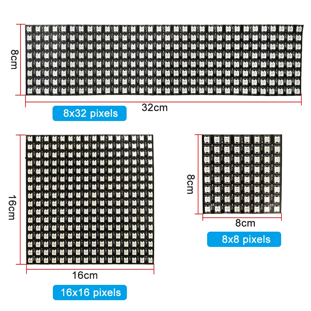 WS2812B LED 디지털 유연한 개별 주소 지정 패널 조명, 8x8, 16x16 픽셀 모듈, RGBIC 매트릭스 스크린, DC5V