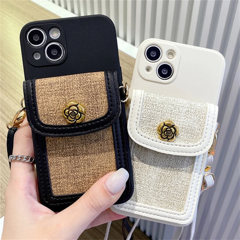 Luxury Flower Leather Wallet Crossbody Lanyard Strap Case
