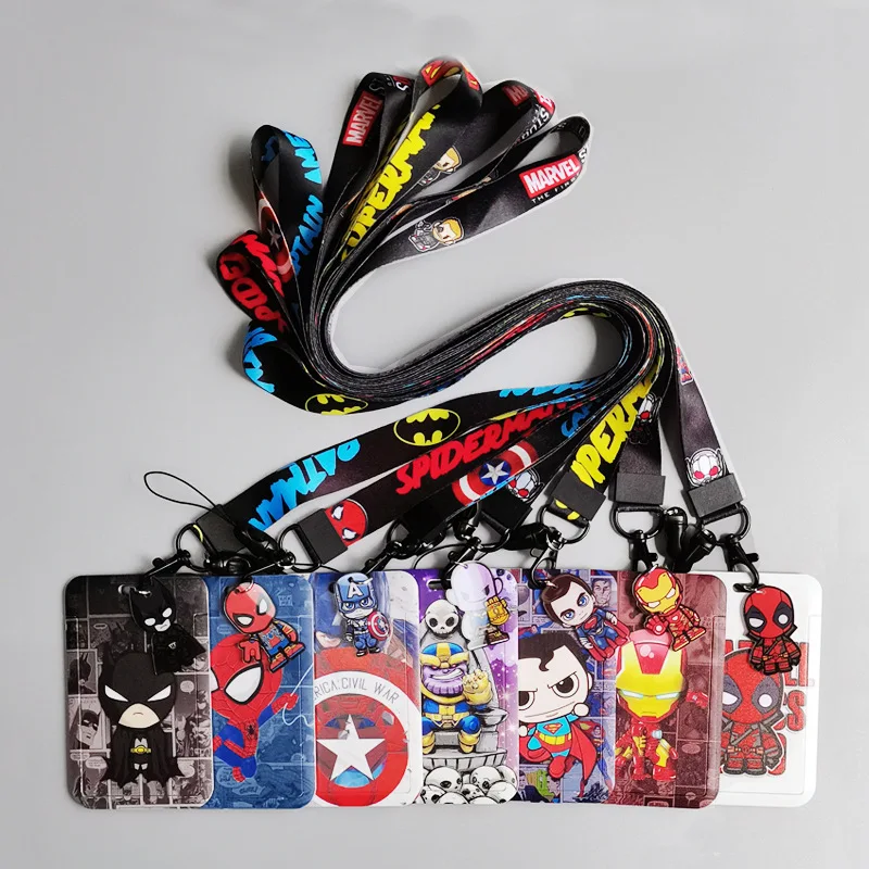 New Marvel PVC Card Holder Spiderman Captain America Iron Man Super Hero Anime Print Student Campus Card Cover Lanyard ID Card