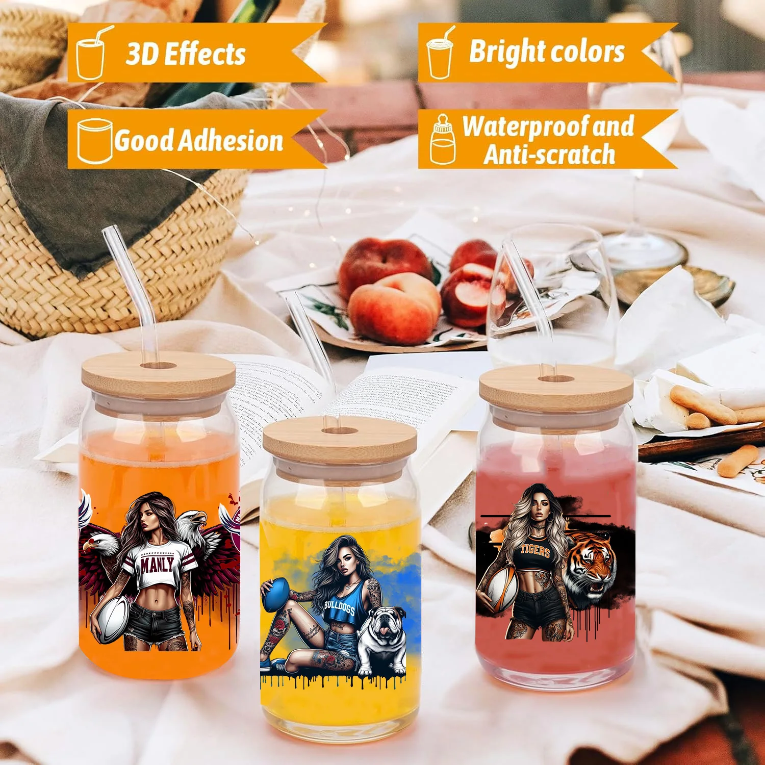 American football team peel waterproof DIY Decals 3D transfers uvdtf crystal stickers 16oz uv dtf cup wraps for Libbey Glasses