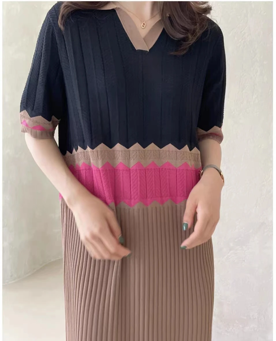 Abito Donna Casual Scollo V - Vestito Floreale Lavorato A Maglia, Maniche Corte - Foto 4