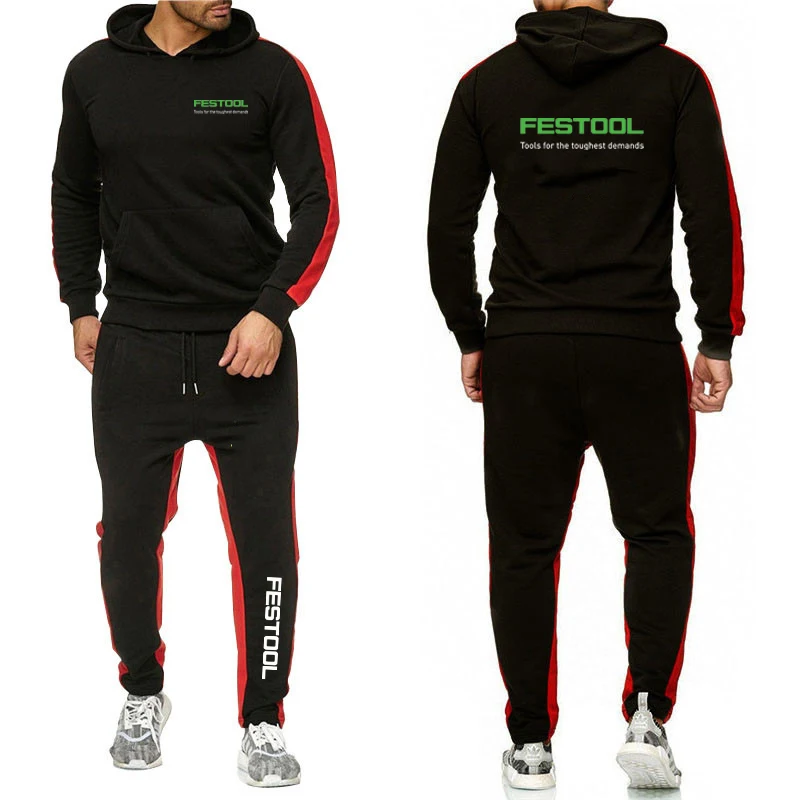 Festool 2023 Men's new spring and autumn hoodie sweatpants suit Harajuku coat sports comfortable and casual solid color suit
