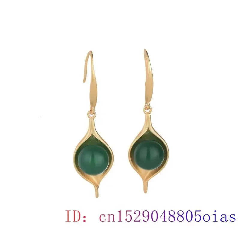 

Green Jade Bead Earrings Women 925 Silver Gemstone Chalcedony Fashion Crystal Gifts Natural Amulet Zircon Jewelry