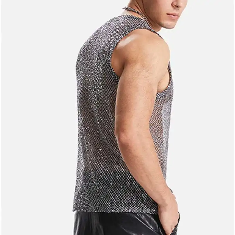 トップス AT-DIRTY DIRTY SLEEVELESS MESH TEE GRAY Men's Oversized Tank Tops, Sleeveless Distressed Tops for