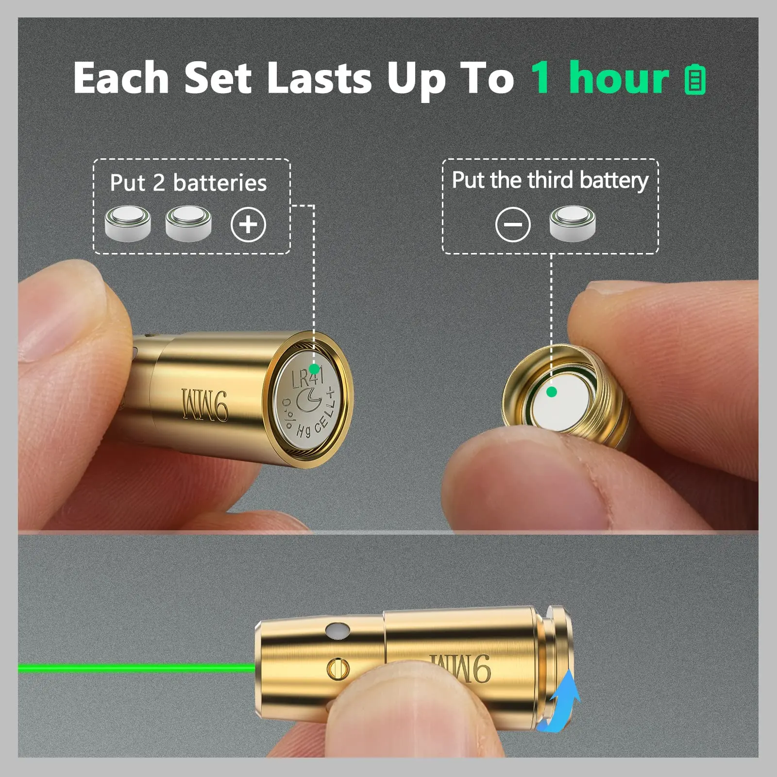 9mm Green Laser Boresighter Fit Handgun with 12 Batteries EZshoot High Accuracy Hunting Tactical