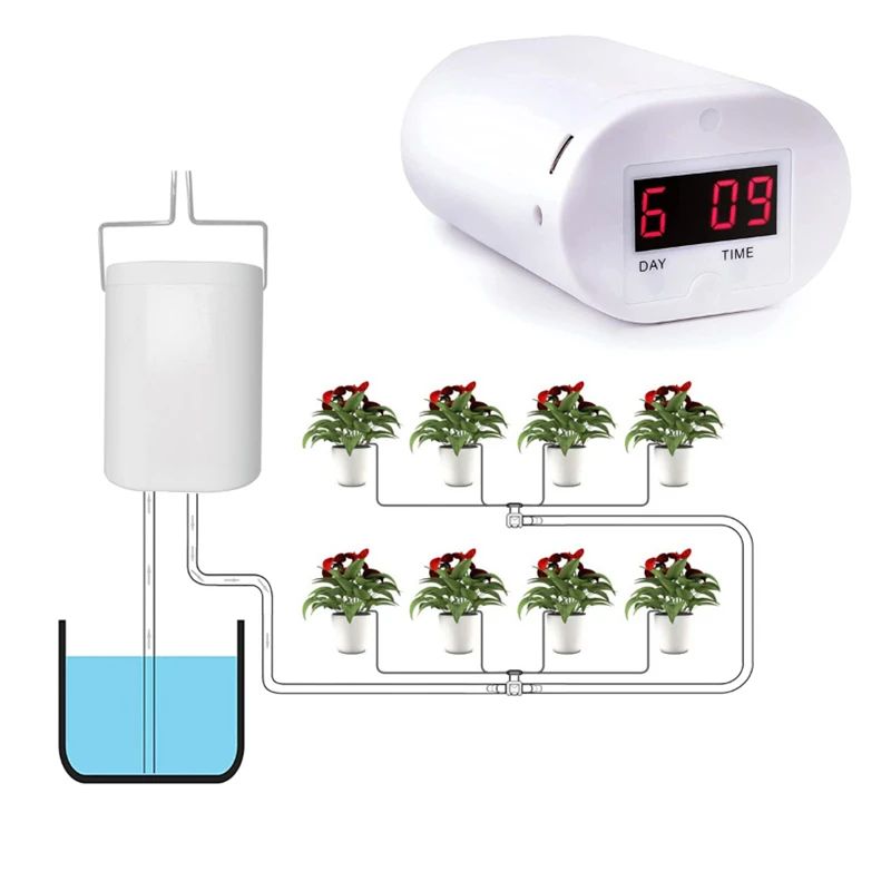 Plant Watering Pump 2/4/8 Head Automatic Watering Pump Controller Flowers Plants Home Sprinkler Drip Irrigation Device Pump Timer System Garden Tool