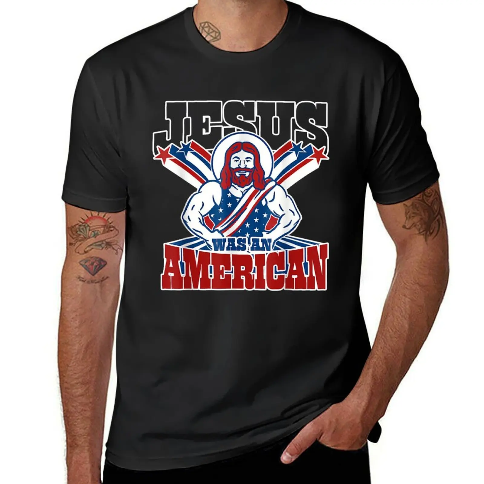 Jesus Was An American USA 4th Of July Funny T-Shirt quick-drying vintage Short sleeve tee men