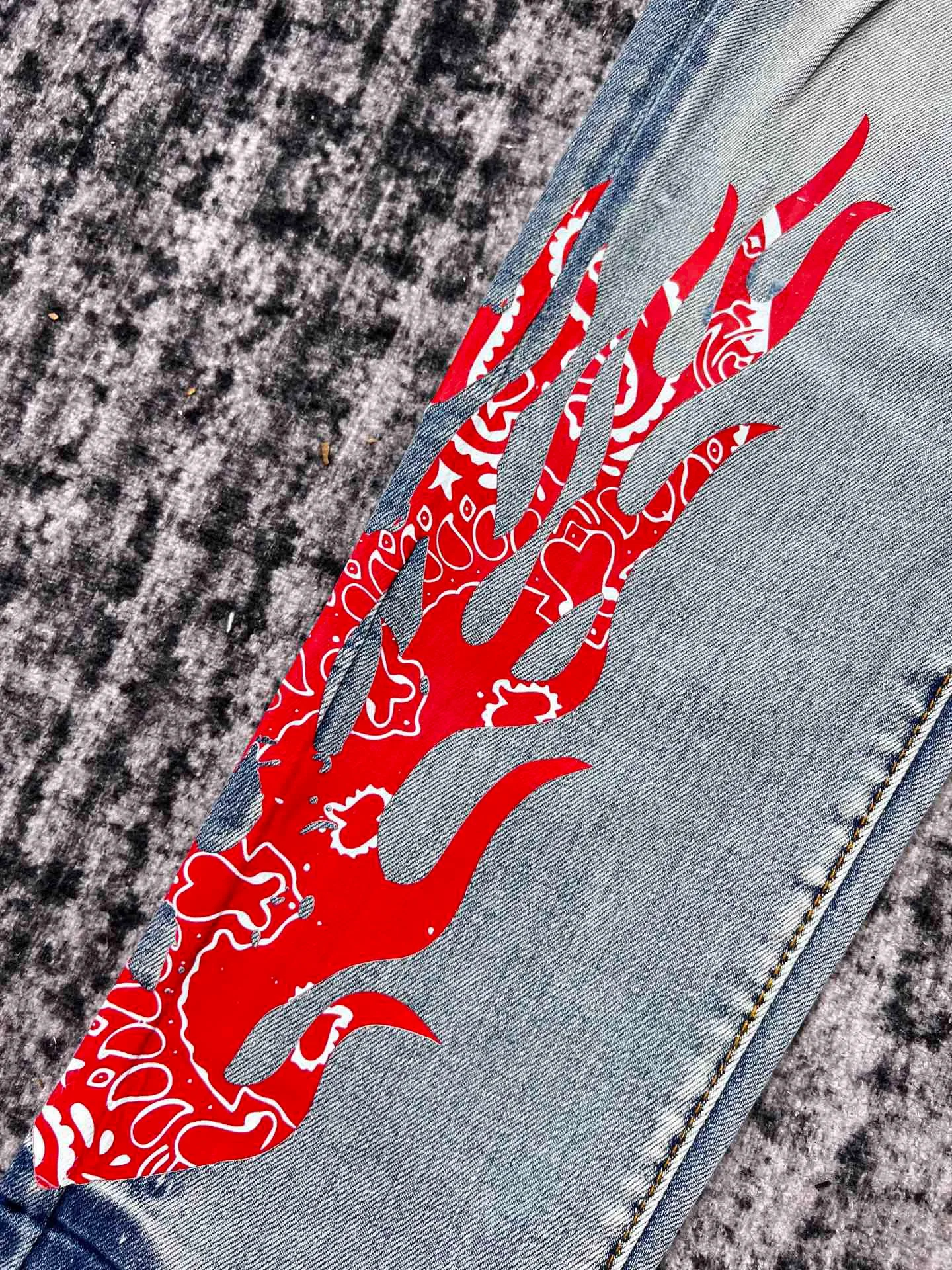 discounted Men bandana flame distressed blue jean 5